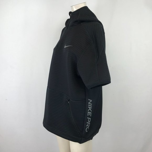 NIKE PRO ~ MENS MEDIUM ~ BLACK HOODED SHORT SLEEVE FITNESS TOP CQ8343-010 - Picture 5 of 8